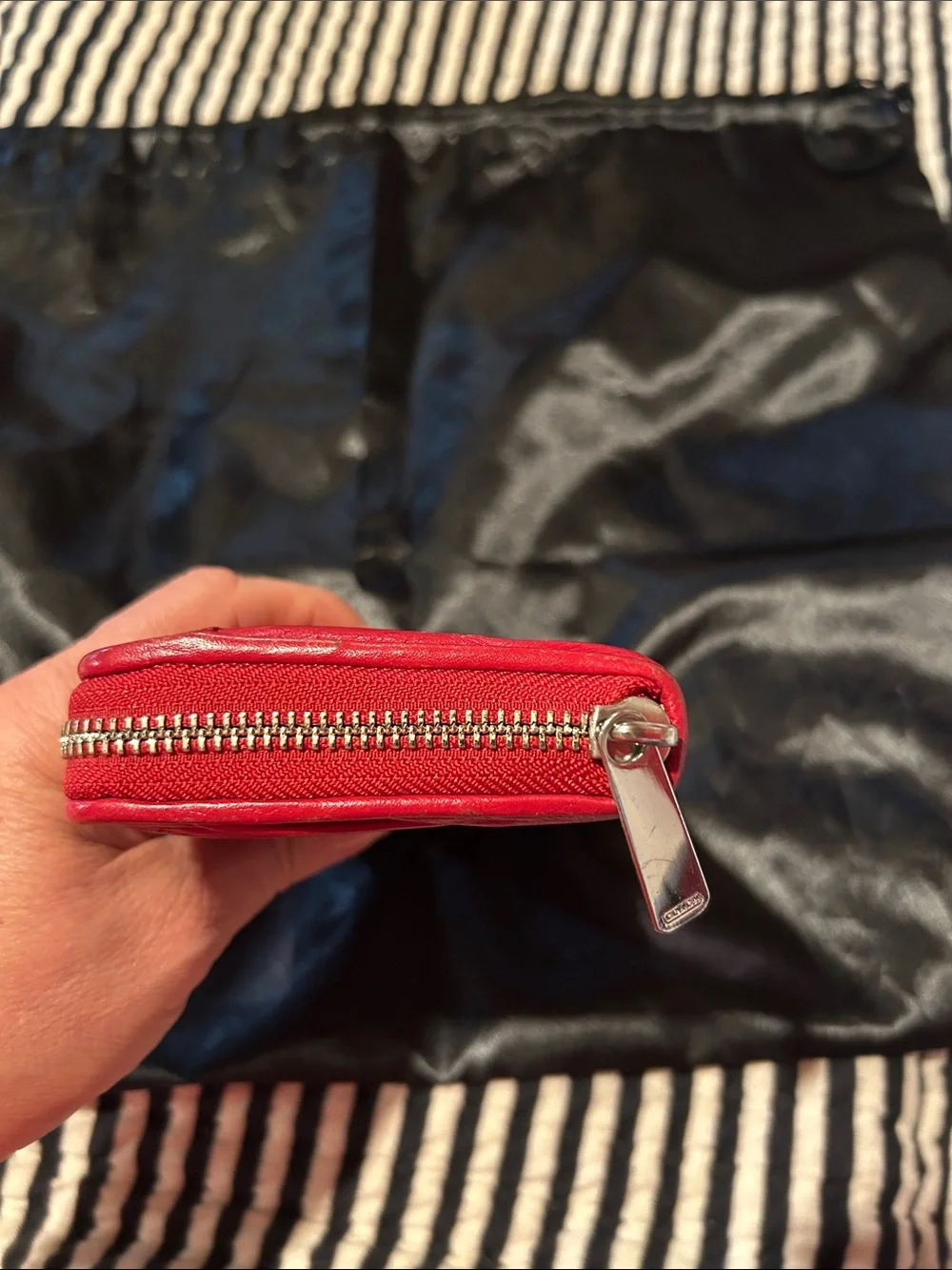 Coach Red Leather Fringe Zip-Around Wallet